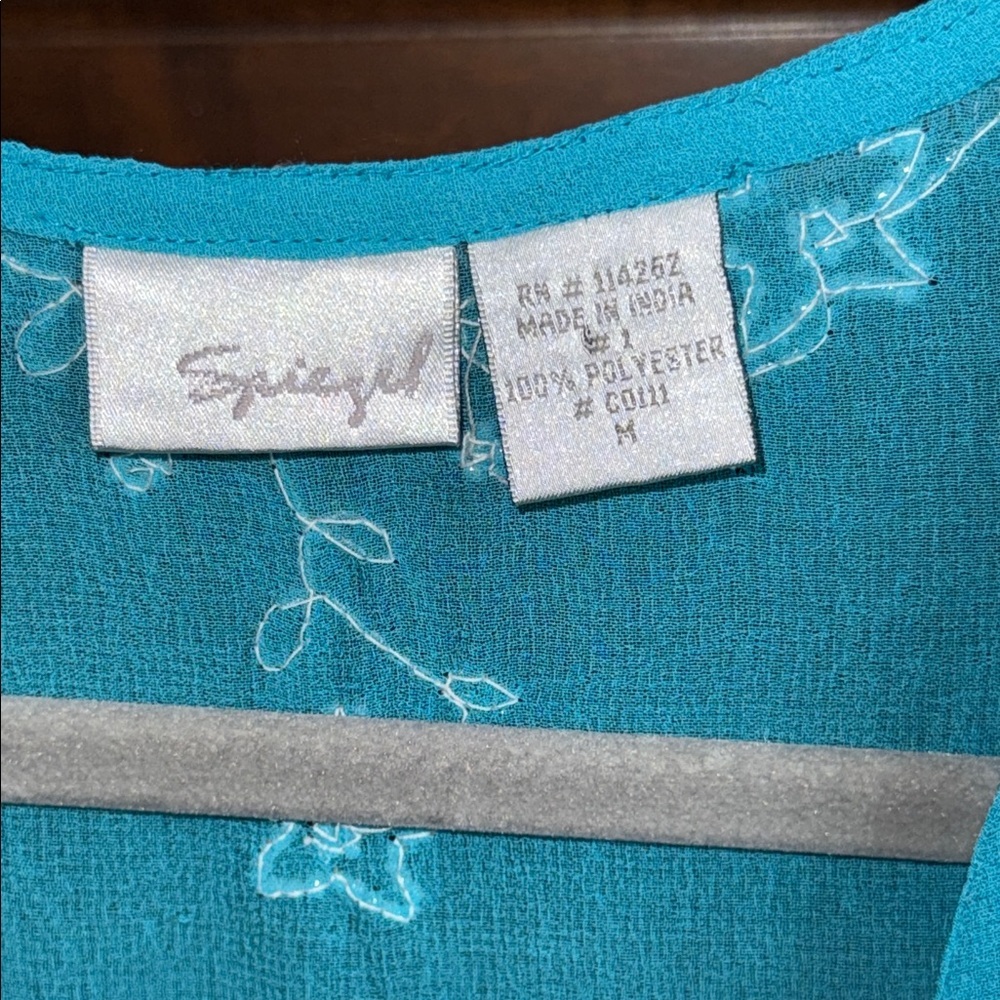 Turquoise semi sheer beaded embellished asymmetrical swim cover/ tunic Y2K M - Picture 7 of 13